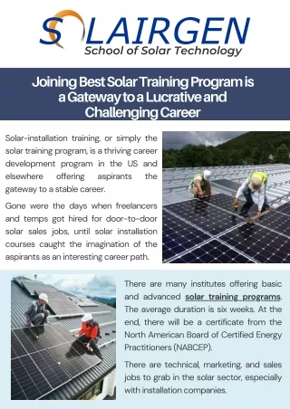 joining best solar training program is a gateway