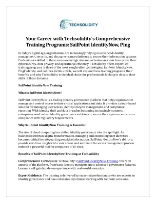 Your Career with Techsolidity's Comprehensive Training Programs SailPoint IdentityNow, Ping