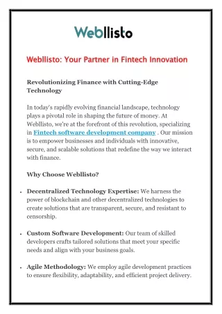 webllisto your partner in fintech innovation