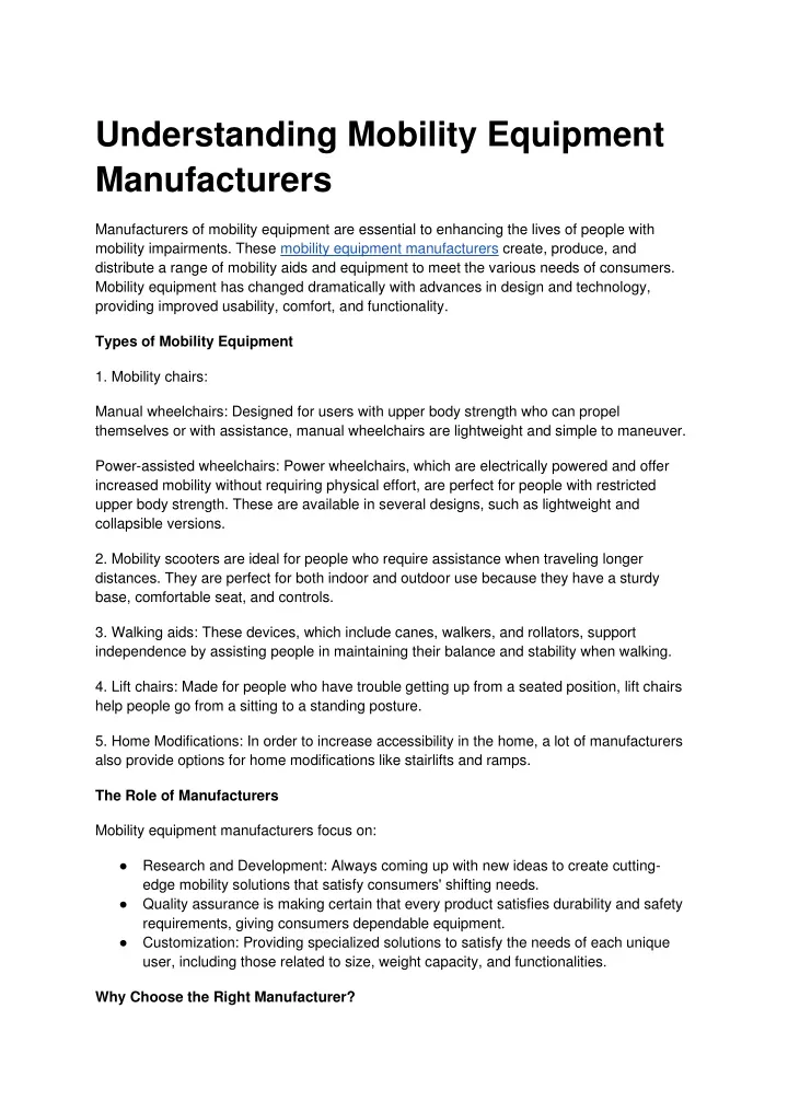 understanding mobility equipment manufacturers