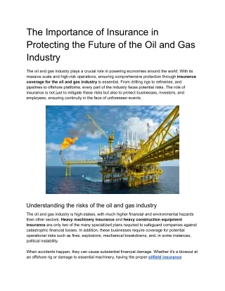 The Role of Insurance in Safeguarding the Future of the Oil and Gas Industry