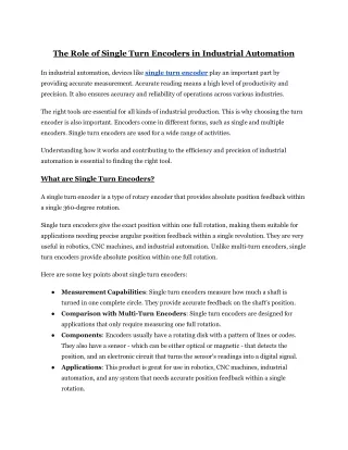 The Role of Single Turn Encoders in Industrial Automation