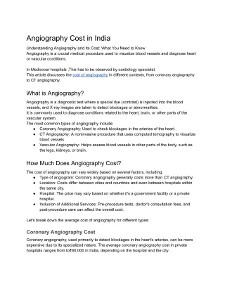 Affordable Angiography Cost in India