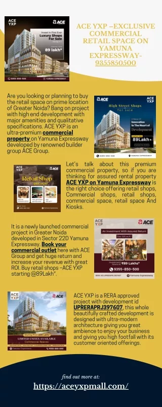 ACE YXP –Exclusive Commercial Retail Space on Yamuna Expressway-9355850500