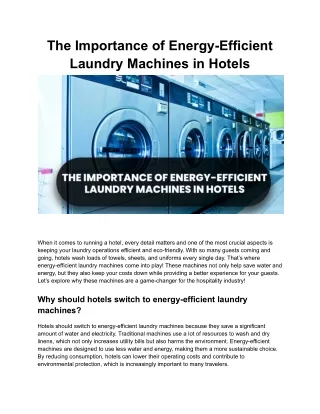 The Importance of Energy-Efficient Laundry Machines in Hotels