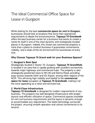 The Ideal Commercial Office Space for Lease in Gurgaon