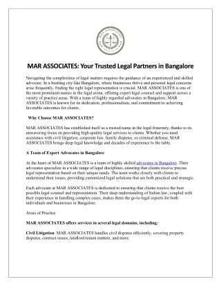 MAR ASSOCIATES Your Trusted Legal Partners in Bangalore