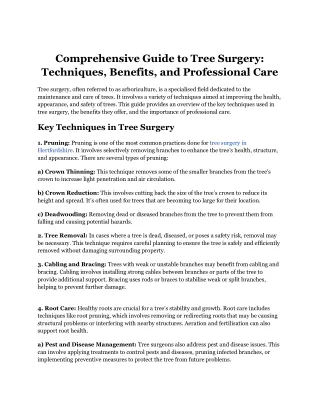 Comprehensive Guide to Tree Surgery Techniques, Benefits, and Professional Care