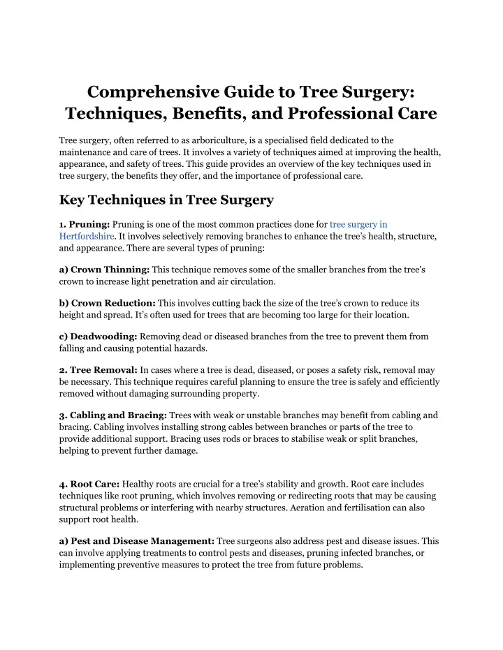 comprehensive guide to tree surgery techniques