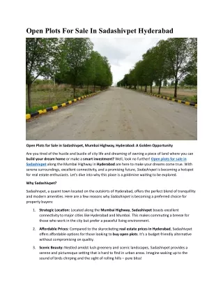 Open Plots For Sale In Sadashivpet Hyderabad