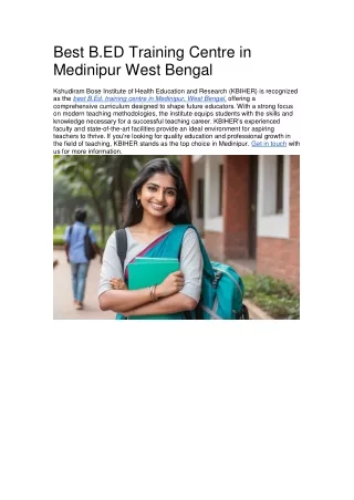 Best B.ED Training Centre in Medinipur West Bengal