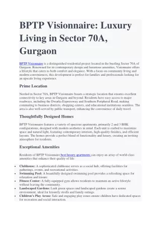 bptp visionnaire luxury living in sector