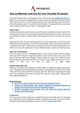 How to Maintain and Care for Your Portable PA System