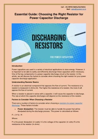 Choosing the Right Resistor for  Power Capacitor Discharge