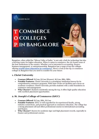 Top 10 Commerce Colleges in Bangalore You Need to Know About