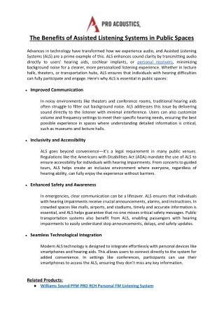 The Benefits of Assisted Listening Systems in Public Spaces