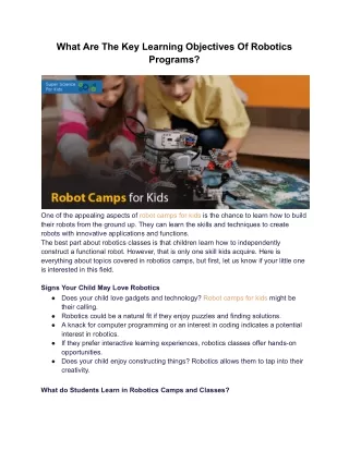 What Are The Key Learning Objectives Of Robotics Programs?