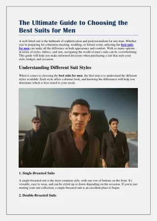 The Ultimate Guide to Choosing the Best Suits for Men