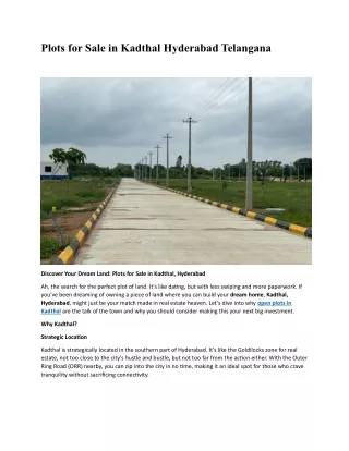 Plots for Sale in Kadthal Hyderabad Telangana
