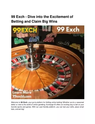 99 Exch - Dive into the Excitement of Betting and Claim Big Wins