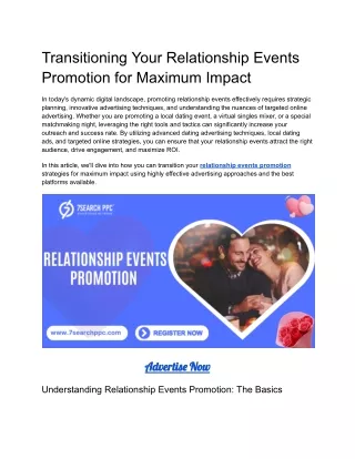 Transitioning Your Relationship Events Promotion for Maximum Impact
