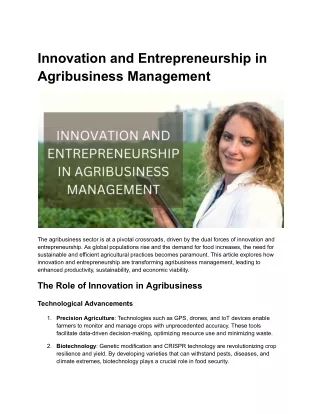 Innovation and Entrepreneurship in Agribusiness Management