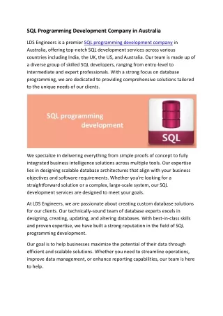 sql programming development company in australia