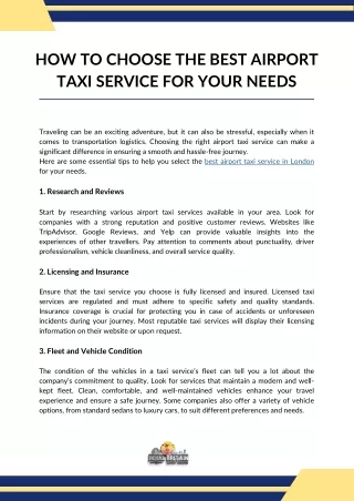 How to Choose the Best Airport Taxi Service for Your Needs