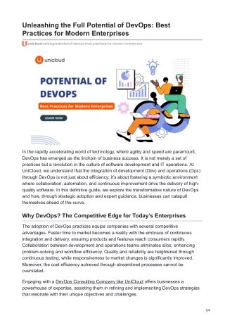 Unleashing the Full Potential of DevOps: Best Practices for Modern Enterprises