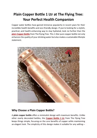 Plain Copper Bottle 1 Ltr at The Flying Tree