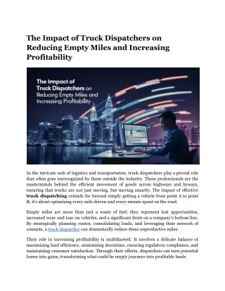 the impact of truck dispatchers on reducing empty
