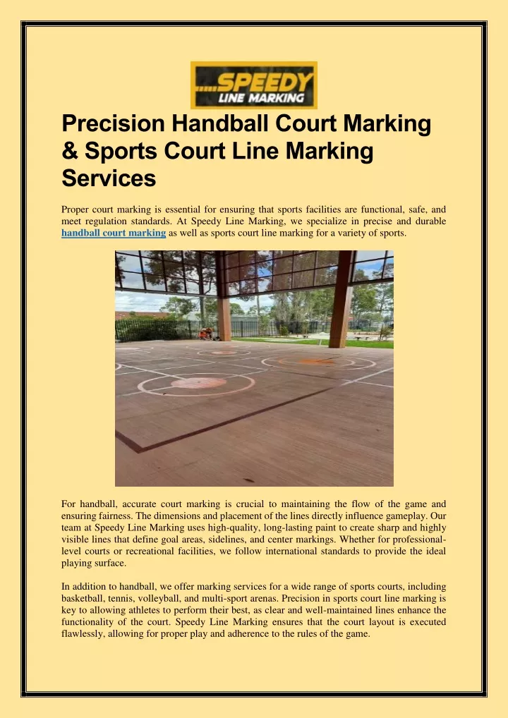 precision handball court marking sports court