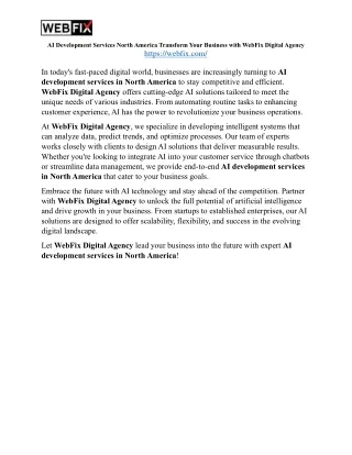 AI Development Services North America Transform Your Business with WebFix Digital Agency