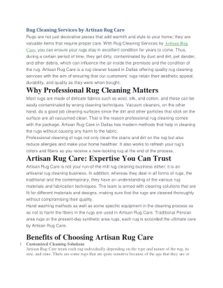 Rug Cleaning Services by Artisan Rug Care