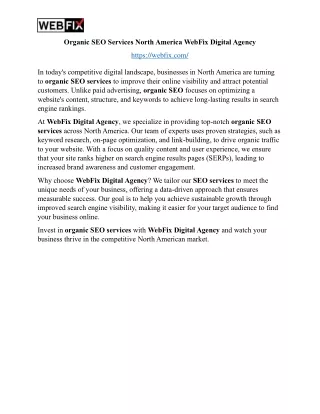 Organic SEO Services North America WebFix Digital Agency