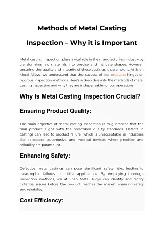 Methods of Metal Casting Inspection – Why it is Important