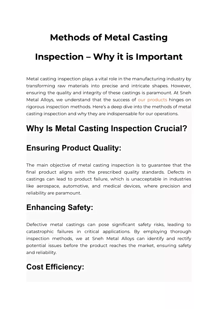 methods of metal casting