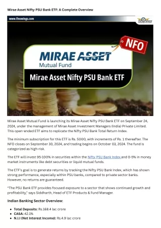 Mirae Asset Nifty PSU Bank ETF A Complete Overview