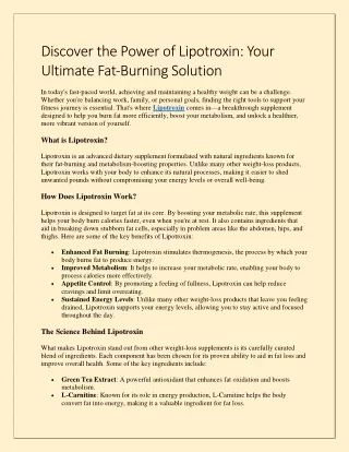 Discover the Power of Lipotroxin: Your Ultimate Fat-Burning Solution