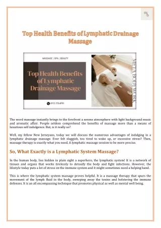Top Health Benefits of Lymphatic Drainage Massage