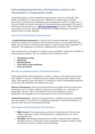 Understanding Industrial Glass Thermometers and Glass Tube Thermometers