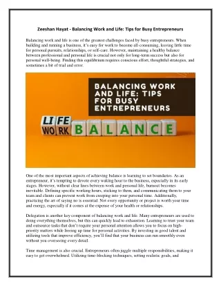 Zeeshan Hayat - Balancing Work and Life - Tips for Busy Entrepreneurs