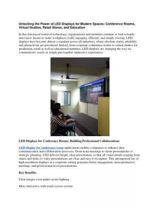 Unlocking the Power of LED Displays for Modern Spaces Conference Rooms, Virtual Studios, Retail Stores, and Education