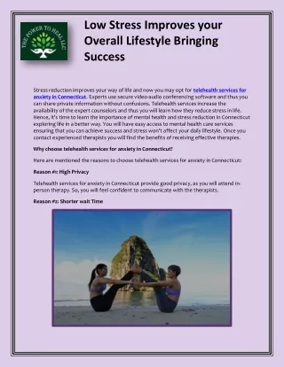 Stress reduction improves your way of life and now you may opt for telehealth services for anxiety in Connecticut