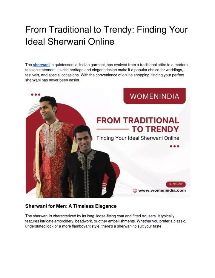 from traditional to trendy finding your ideal sherwani online