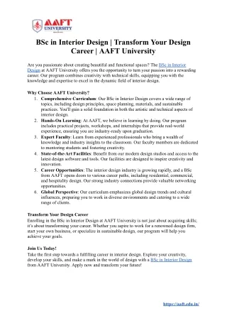 BSc in Interior Design | Transform Your Design Career | AAFT University