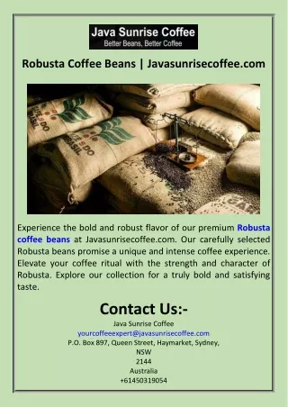 Robusta Coffee Beans  Javasunrisecoffee.com