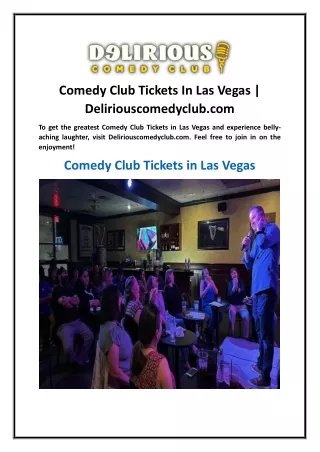 Comedy Club Tickets In Las Vegas  Deliriouscomedyclub.com