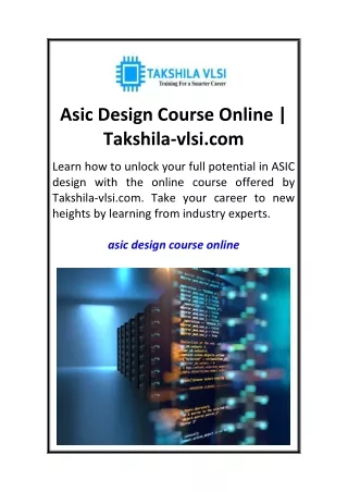 asic design course online takshila vlsi com