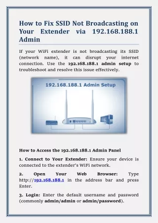 How to Fix SSID Not Broadcasting on Your Extender via 192.168.188.1 Admin